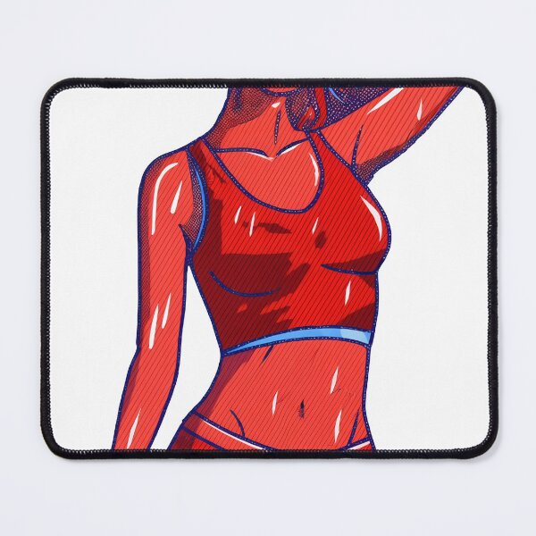 Item preview, Pop art woman posing with bright blue lips and red sportswear designed and sold by Creative88Art.
