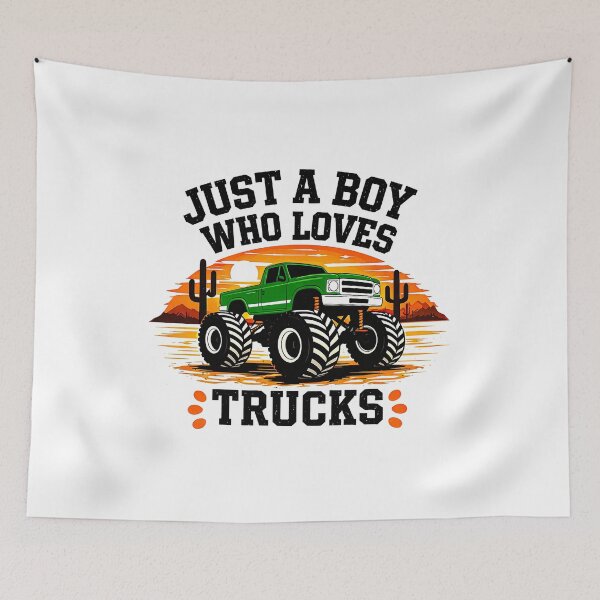 Item preview, Just A Boy Who Loves Trucks - Retro Green Monster Truck designed and sold by anamul43.