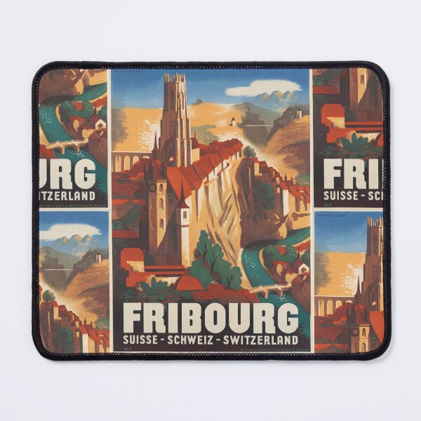Item preview, Fribourg Suisse Schweiz Historic European Cityscape Riverside Cliffs Travel Poster : Vintage Art designed and sold by artofuniverse.