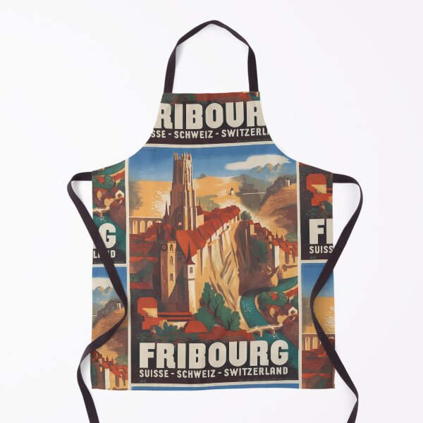 Item preview, Fribourg Suisse Schweiz Historic European Cityscape Riverside Cliffs Travel Poster : Vintage Art designed and sold by artofuniverse.