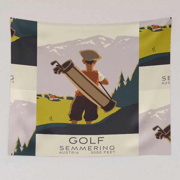 Item preview, Golf Semmering Austria Golfer With Bag Mountain Landscape Travel Poster : Vintage designed and sold by artofuniverse.