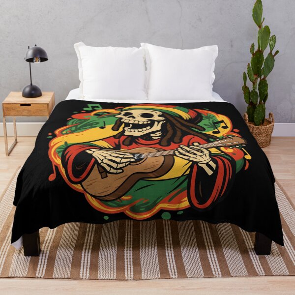 Item preview, Rasta Reggae Skeleton Guitar Gift - Musical Peace Vibes Art designed and sold by DrawHandArt.