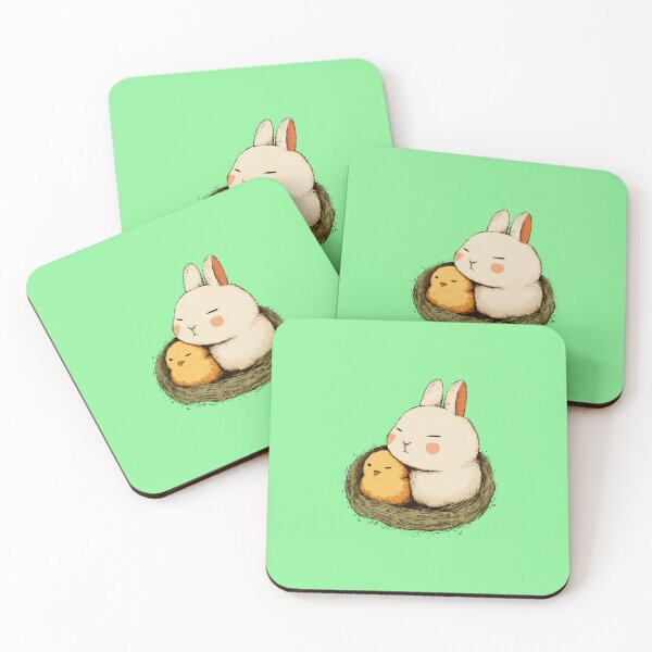 Item preview, Sleeping bunny & chick in nest – Cute kawaii illustration designed and sold by Meiersbeste.