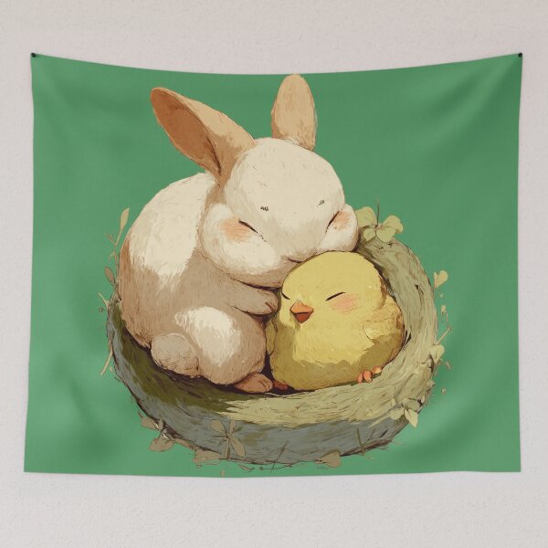 Item preview, Cuddly bunny & chick in nest – Sweet Easter illustration designed and sold by Meiersbeste.