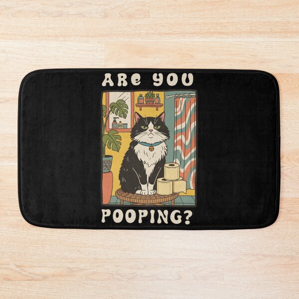 Item preview, Funny Black Cat Bathroom Art Decor - Are You Pooping designed and sold by DrawHandArt.