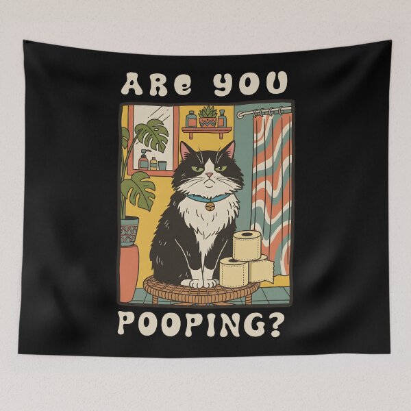 Item preview, Funny Black Cat Bathroom Art Decor - Are You Pooping designed and sold by DrawHandArt.
