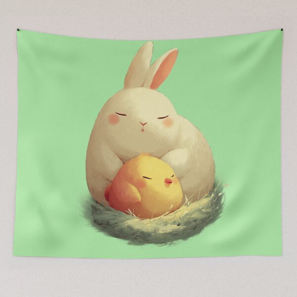 Item preview, Sleeping rabbit and chicks in the nest – Sweet watercolor designed and sold by Meiersbeste.