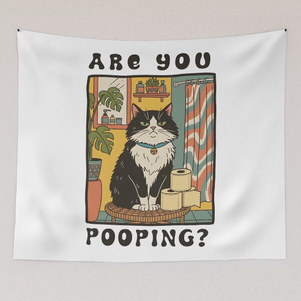 Item preview, Funny Black Cat Bathroom Art Decor - Are You Pooping designed and sold by DrawHandArt.