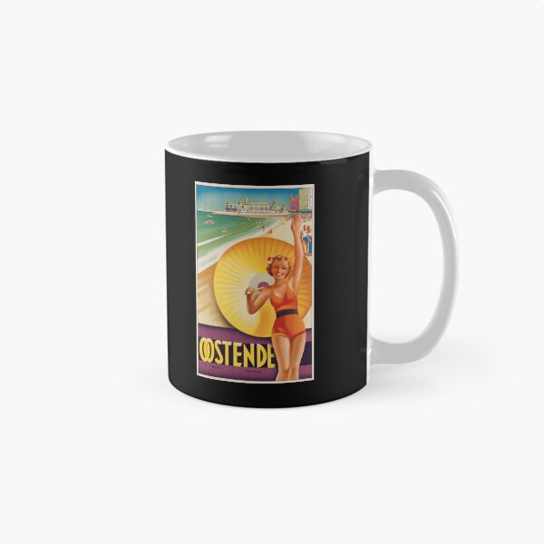 Item preview, Oostende Smiling Woman With Parasol Beach Resort Travel Poster : Vintage designed and sold by artofuniverse.