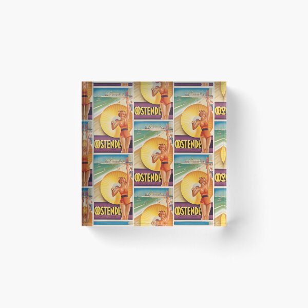 Item preview, Oostende Smiling Woman With Parasol Beach Resort Travel Poster : Vintage designed and sold by artofuniverse.