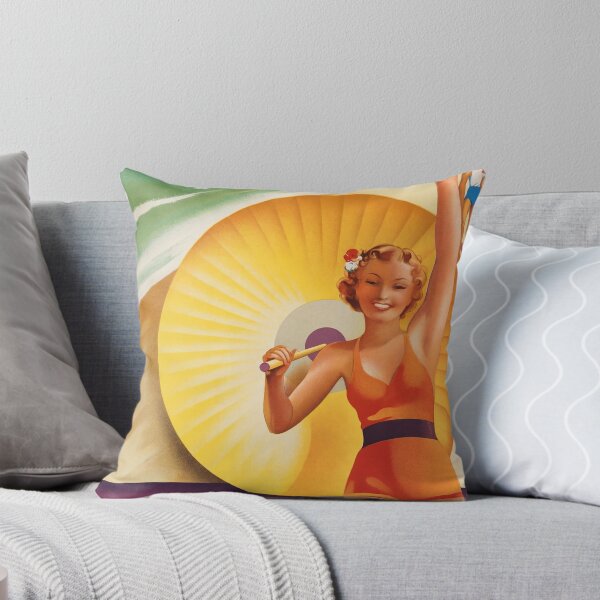 Item preview, Oostende Smiling Woman With Parasol Beach Resort Travel Poster : Vintage designed and sold by artofuniverse.