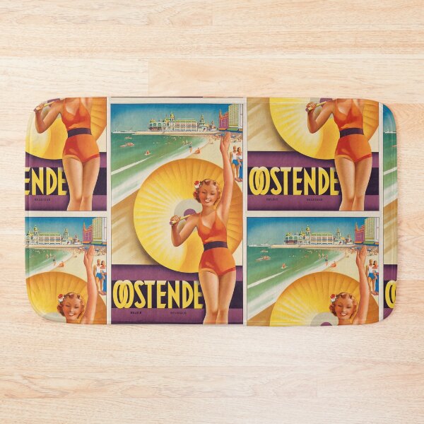 Item preview, Oostende Smiling Woman With Parasol Beach Resort Travel Poster : Vintage designed and sold by artofuniverse.