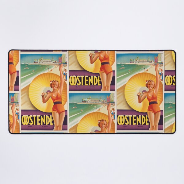 Item preview, Oostende Smiling Woman With Parasol Beach Resort Travel Poster : Vintage designed and sold by artofuniverse.