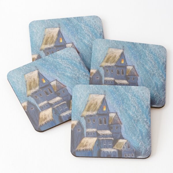 Item preview, Romantic village under the snow pastel drawing designed and sold by ROXANEDS.