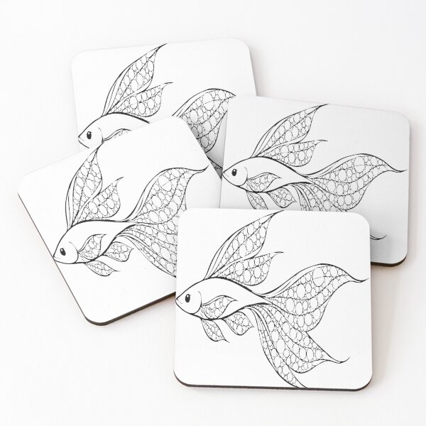 Item preview, Ethereal Black and White Vector Fish with Intricate Circular Lace Fins Modern Illustration designed and sold by ARTCREATESHOP.