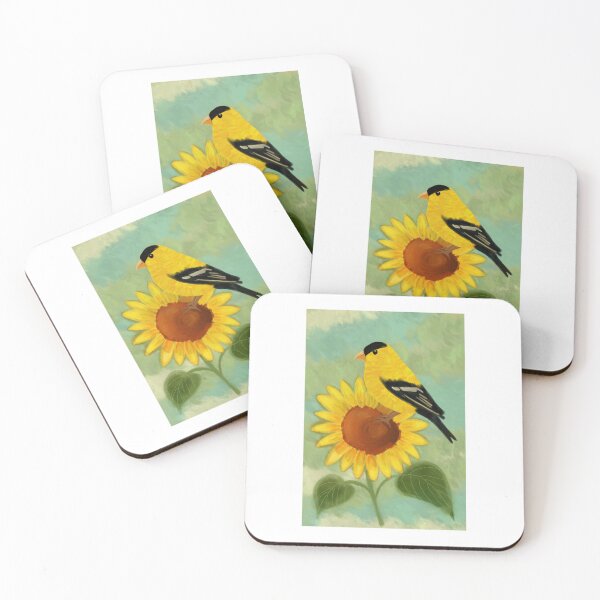 Item preview, American Goldfinch on Sunflower – Bright Painterly Nature Art designed and sold by RivendellBird.