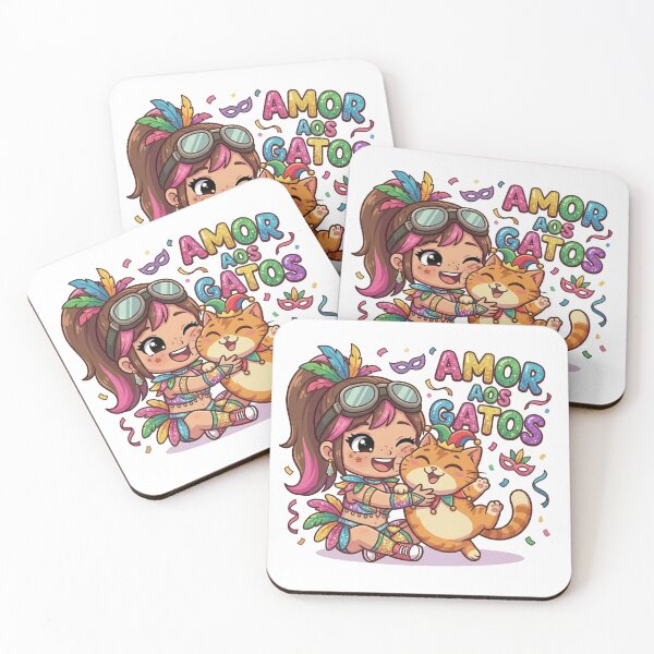 Item preview, Carnaval "CAT LOVE": Abraço da Mika no Gato Tuff Folião - Arte Chibi Fofa designed and sold by Mika & Tuff.