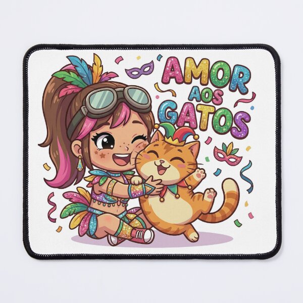 Item preview, Carnaval "CAT LOVE": Abraço da Mika no Gato Tuff Folião - Arte Chibi Fofa designed and sold by Mika & Tuff.