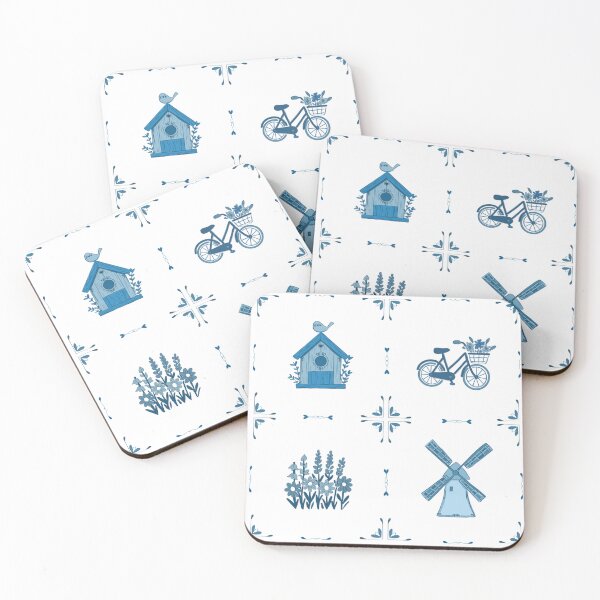 Item preview, Delft Garden Tiles with Windmill, Bike, Flowers and Birdhouse designed and sold by Glowberrymoon Design.