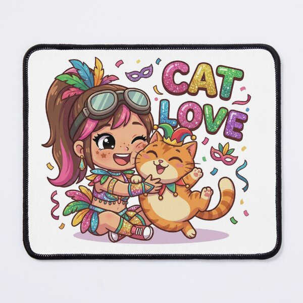Item preview, CAT LOVE" Carnival: Mika and Tuff Kitten Festive Hug - Cute Chibi Art designed and sold by Mika & Tuff.