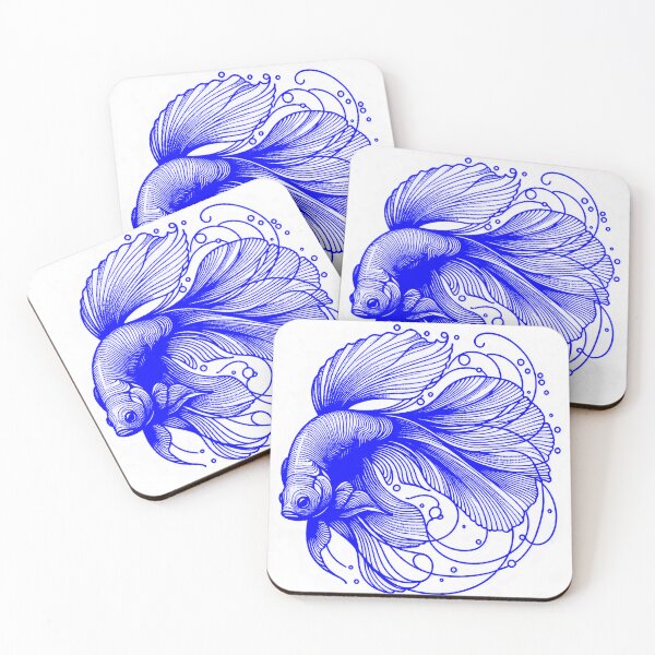Item preview, Elegant blue Vector Illustration of Ethereal Fish with Ornate Circular Fin Patterns designed and sold by ARTCREATESHOP.