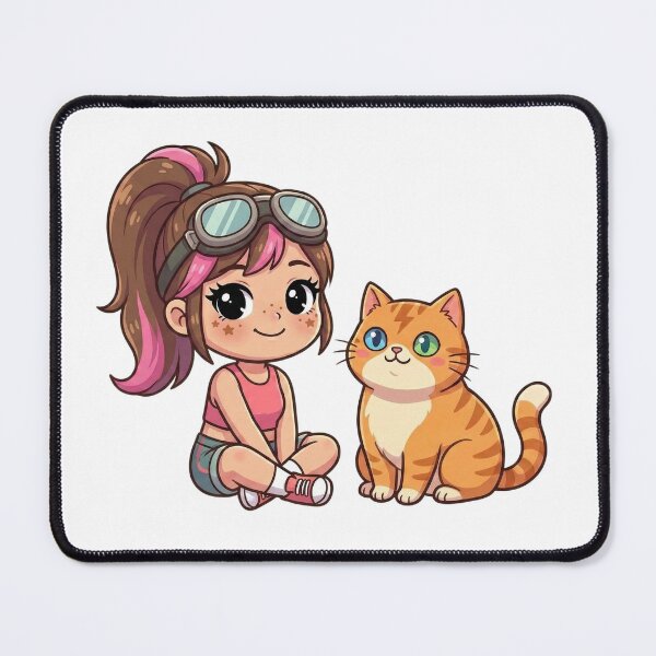 Item preview, Mika & Tuff Cute Chibi Best Friends - Girl with Goggles and Heterochromia Cat designed and sold by Mika & Tuff.