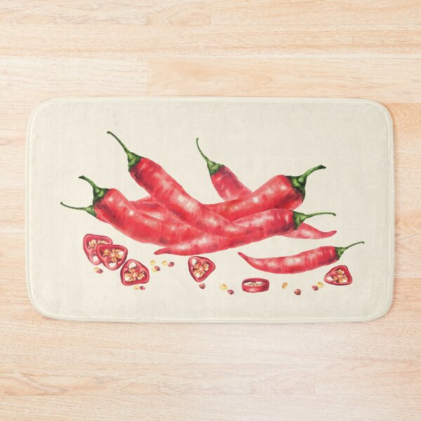 Item preview, Copy of Watercolor red hot chili pepper pile. Vegetable fresh pods, sliced and seeds. Food spices designed and sold by BartolArt.