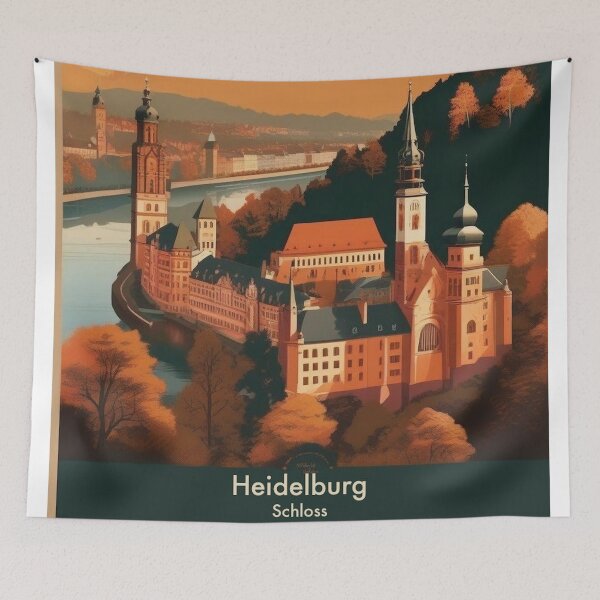 Item preview, Heidelberg Germany Vintage Travel Poster Schloss Castle Neckar River Autumn Retro German Tourism Art designed and sold by Esterlane.