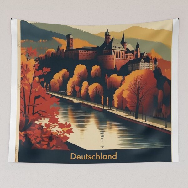 Item preview, Retro Heidelberg Travel Art Germany Castle Neckar Valley Autumn Colours Vintage German City Poster designed and sold by Esterlane.