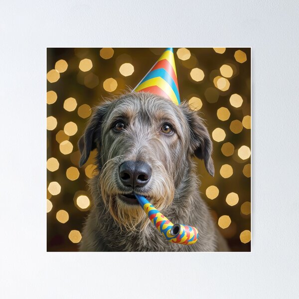 Item preview, Irish Wolfhound Birthday Party In Bokeh Background designed and sold by Maria Dryfhout.