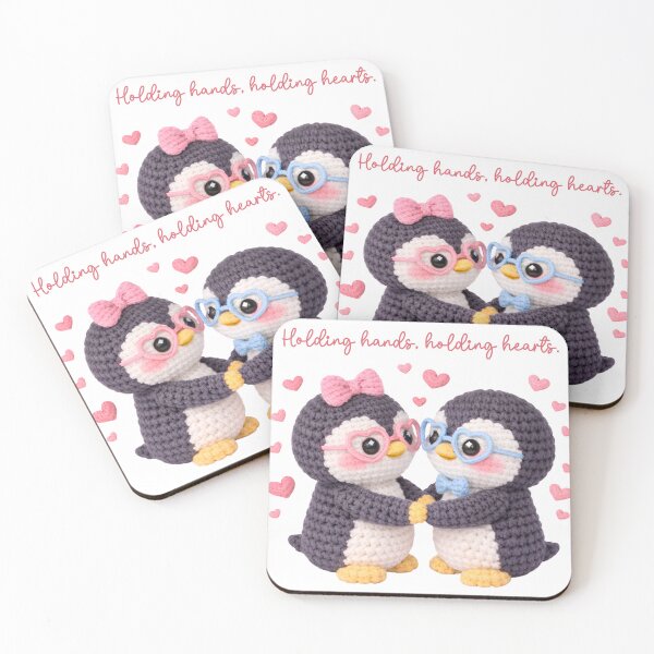 Item preview, Holding Hands Holding Hearts – Cute Crochet Penguin Couple Valentine Design designed and sold by Happy'CLICK'.