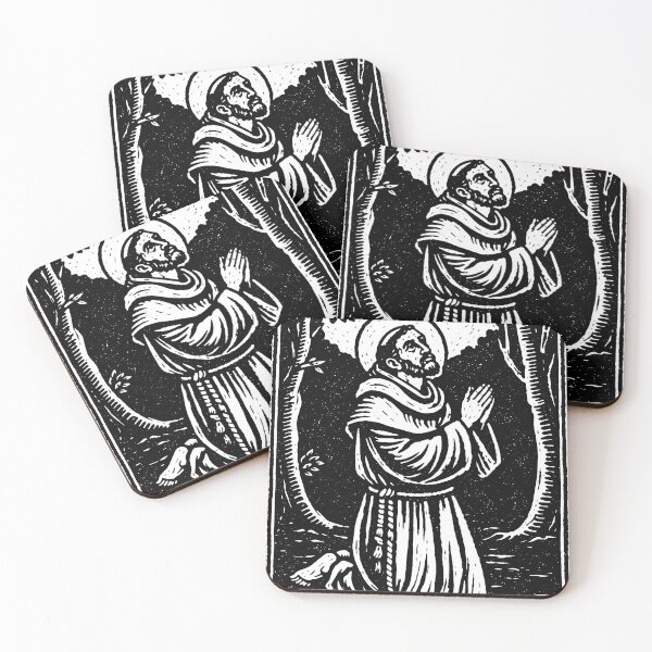 Item preview, Saint Francis of Assisi Praying – Christian Linocut Art designed and sold by tradcatholica.