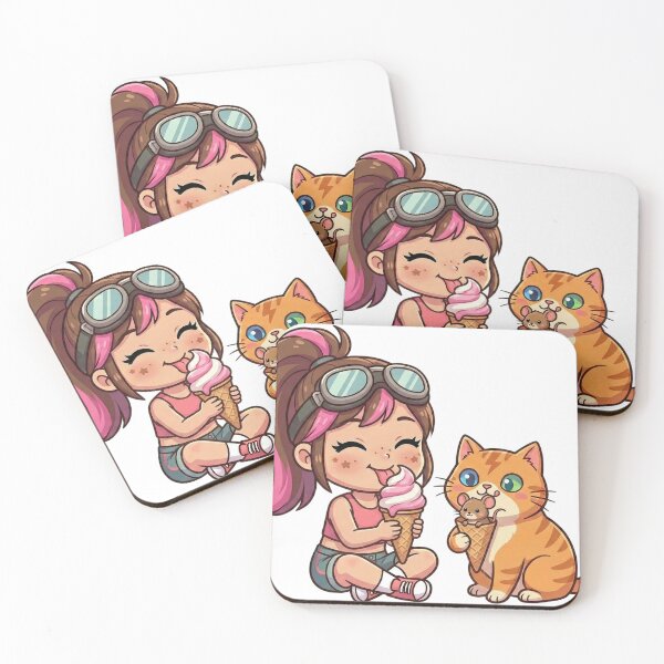 Item preview, Mika & Tuff Summer Treats - Cute Girl with Ice Cream & Funny Cat with Mouse Cone designed and sold by Mika & Tuff.