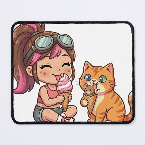 Item preview, Mika & Tuff Summer Treats - Cute Girl with Ice Cream & Funny Cat with Mouse Cone designed and sold by Mika & Tuff.
