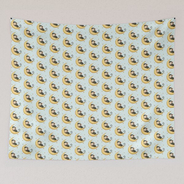 Item preview, Cute baby monkey sleeping on a big crescent moon banana  designed and sold by TineRose.