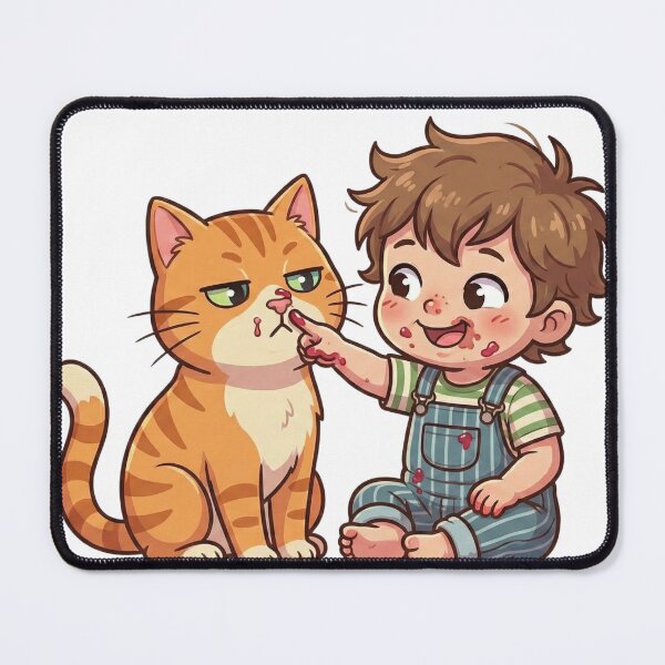 Item preview, Funny Cat Tuff & Messy Toddler - Cute Sticky Finger Nose Boop Illustration designed and sold by Mika & Tuff.