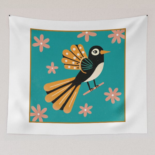 Item preview, Graphic Fantail Bird - Teal and Orange Retro Art designed and sold by asliberry.