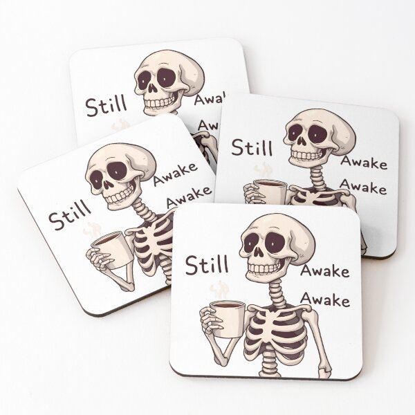 Item preview, Still Awake Skeleton Drinking Coffee Funny Caffeine Art designed and sold by LowBattery Social Club.