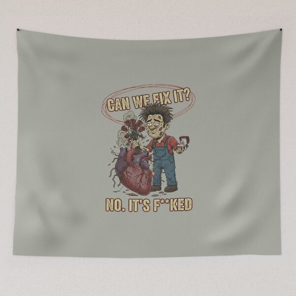 Item preview, Broken Heart Mechanic - Can We Fix It? Funny Dark Humor designed and sold by Pixel & Beyond.