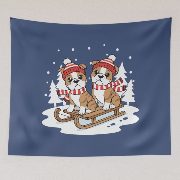Item preview, Cute English Bulldog Sledding Puppy - Happy Winter Puppy designed and sold by The Real Life Symphony.