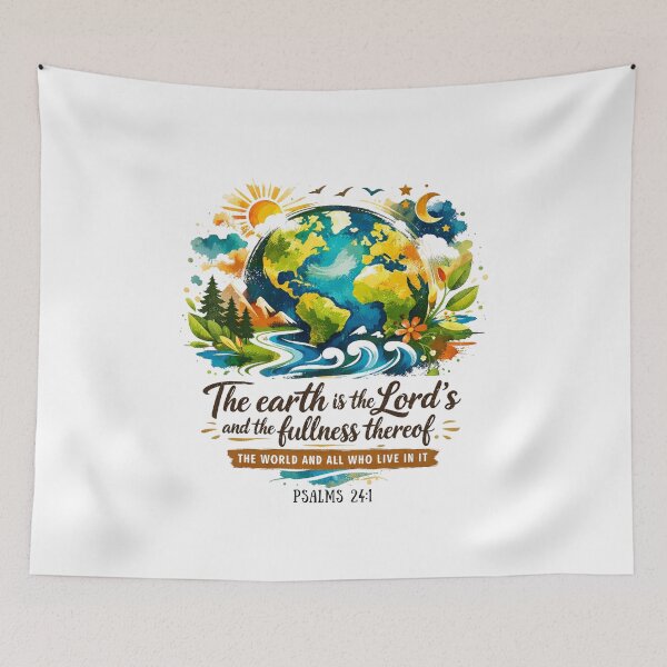 Item preview, The Earth is the Lord’s - Watercolor Globe and Creation Graphic designed and sold by Faithloveshop.