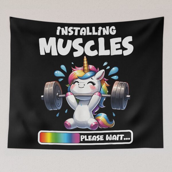 Item preview, Funny Unicorn Workout Gym Fitness Weightlifting Cute Unicorn Installing Muscles designed and sold by CameronTheBro.