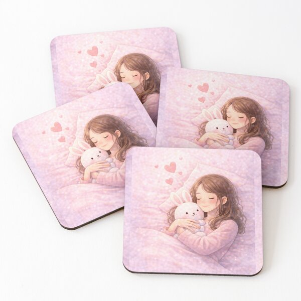 Item preview, Cozy Self Love Sleep – Girl with Bunny Plush designed and sold by PunchDrop.