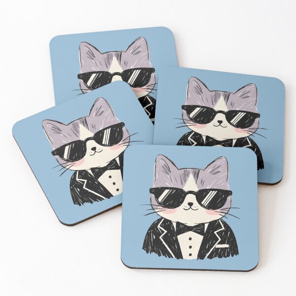 Item preview, Dapper feline in a tuxedo and sunglasses, illustrated in a charming, hand-drawn style designed and sold by FRH Design ⭐⭐⭐⭐⭐.
