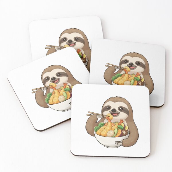 Item preview, Kawaii Sloth Eating Japanese Tempura Bowl Foodie Art designed and sold by Taha Art Designs.