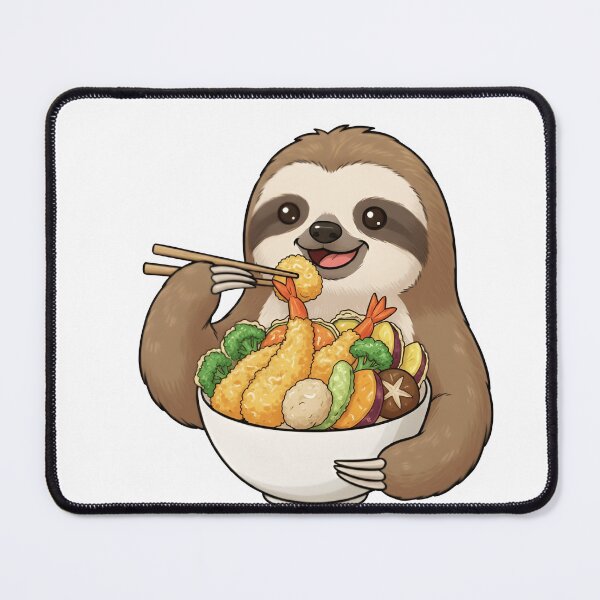 Item preview, Kawaii Sloth Eating Japanese Tempura Bowl Foodie Art designed and sold by Taha Art Designs.
