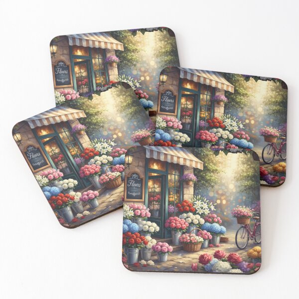 Item preview, French Flower Shop and Bicycle Paris France Painting Scene Street dining room, kitchen designed and sold by TheTimeTaxi.