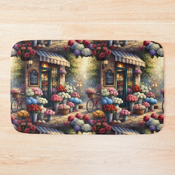 Item preview, French Flower Shop and Bicycle Paris France Painting Scene Street dining room, kitchen designed and sold by TheTimeTaxi.