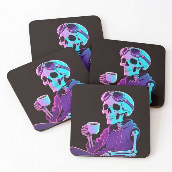 Item preview, Dead Serious About Coffee – Neon Skeleton Illustration designed and sold by Runes & Embers .