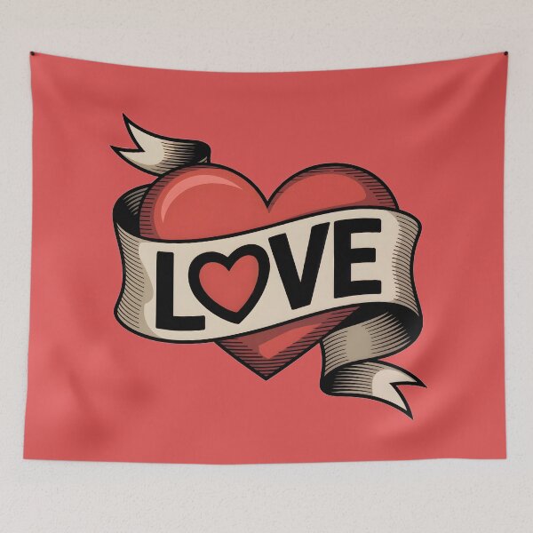 Item preview, Vintage Love Heart Banner – Classic Valentine Tattoo Style designed and sold by SoftStyleStudio ⭐⭐⭐.